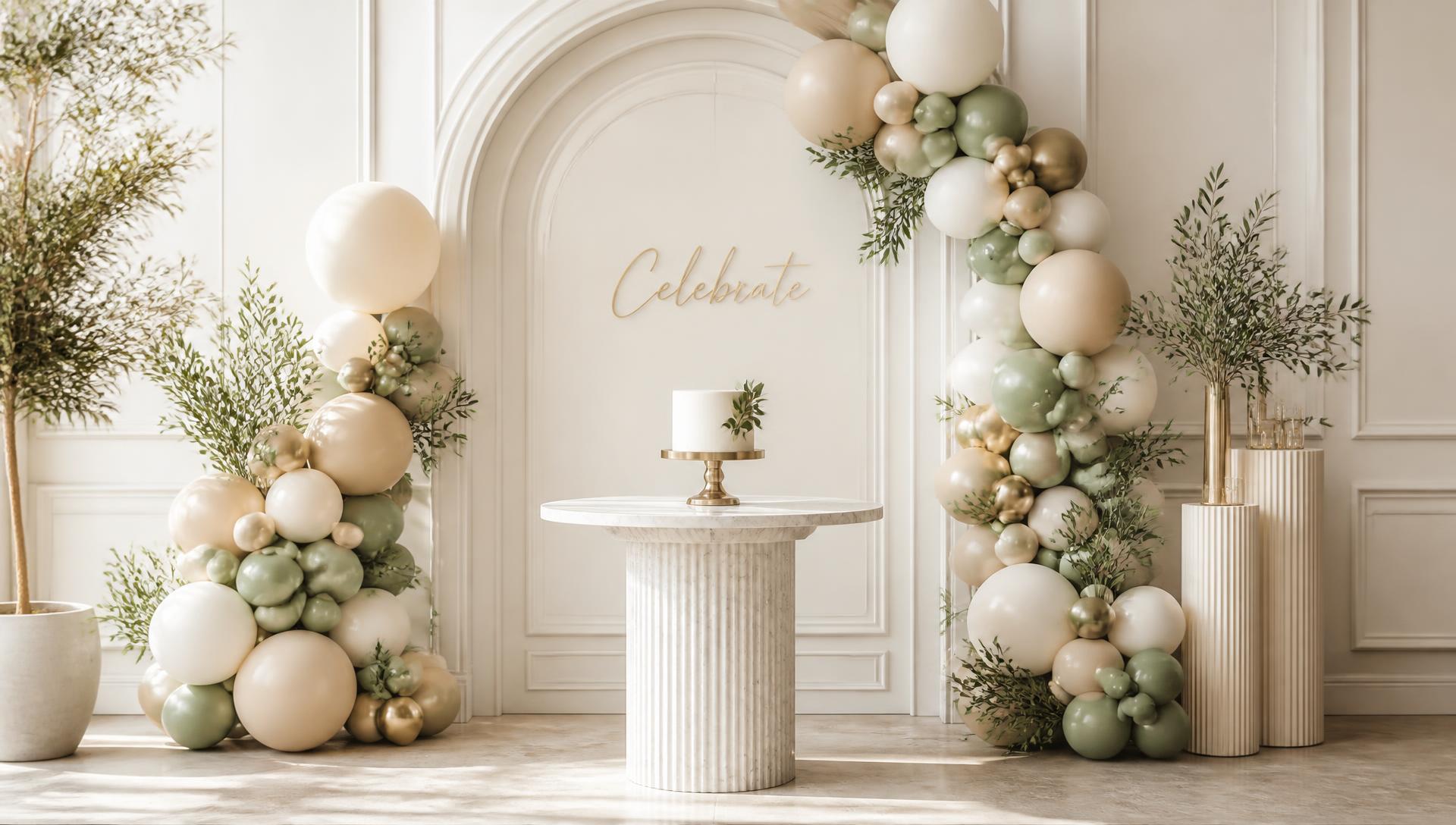 Decoração de evento em tons neutros com arranjos florais